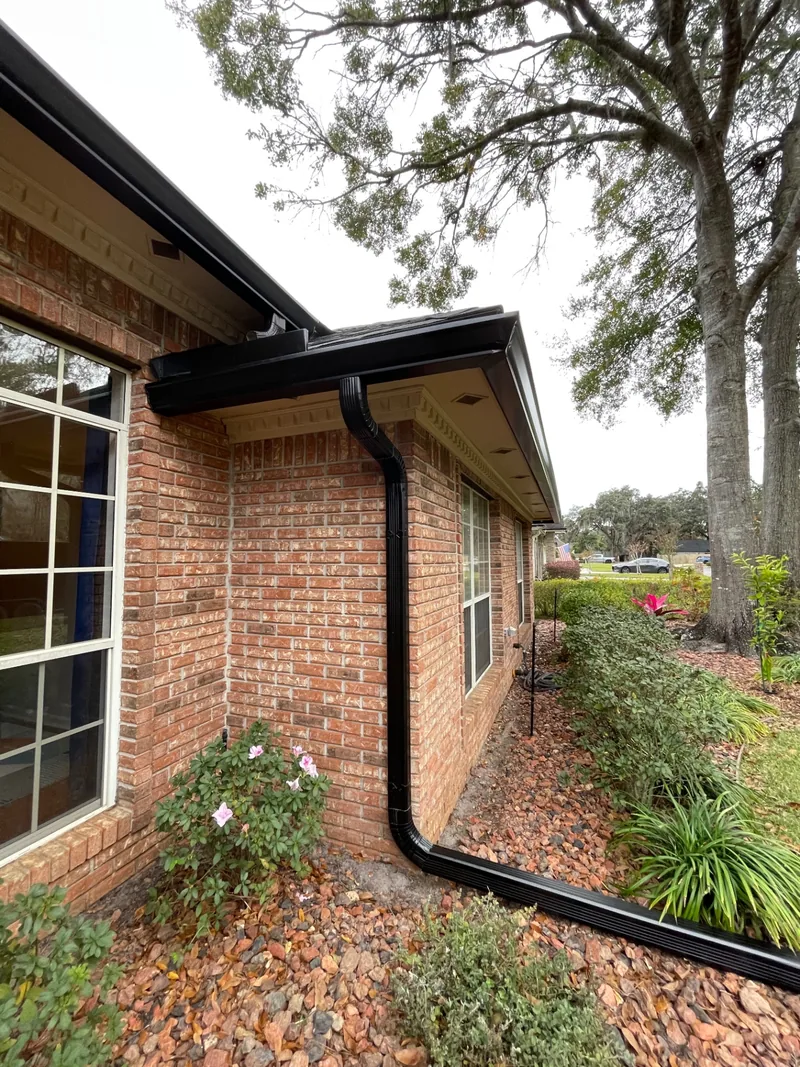 Matte black gutters · coastal home